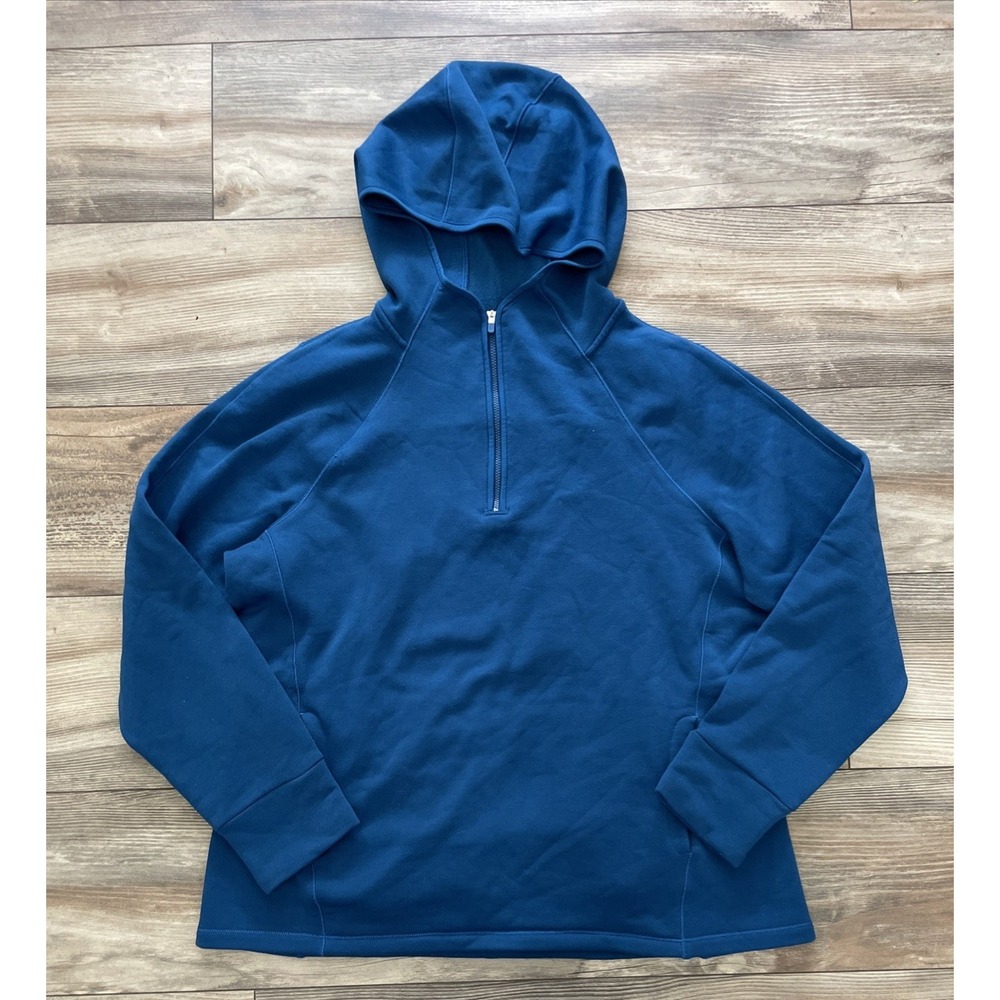 Athleta Altitude Hoodie Sweatshirt Blue Size XL 1/4 Zip Polartec Fleece Hiking